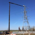 Access platform being used to safely access an electricity pylon