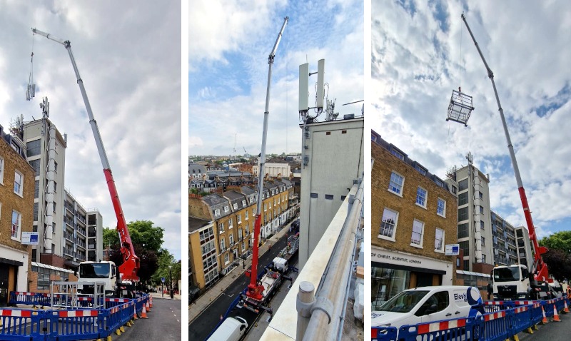 City centre roof top lift using a mobile crane