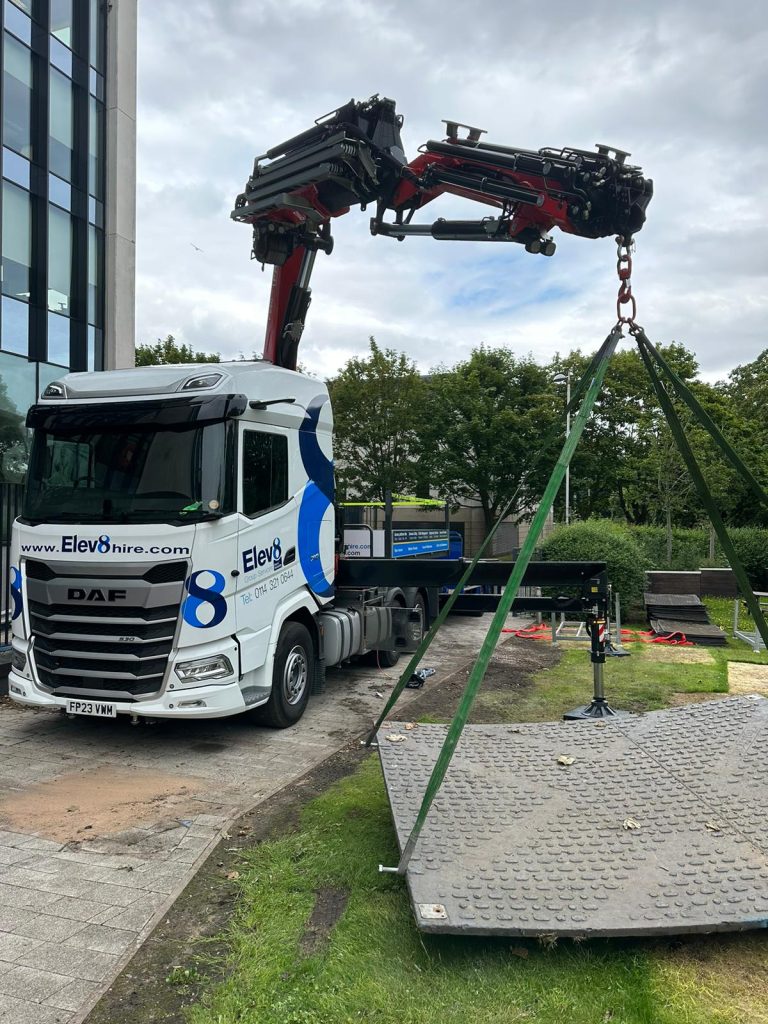 Fassi 820RA loader crane lifting trackway in Coverntry July 23